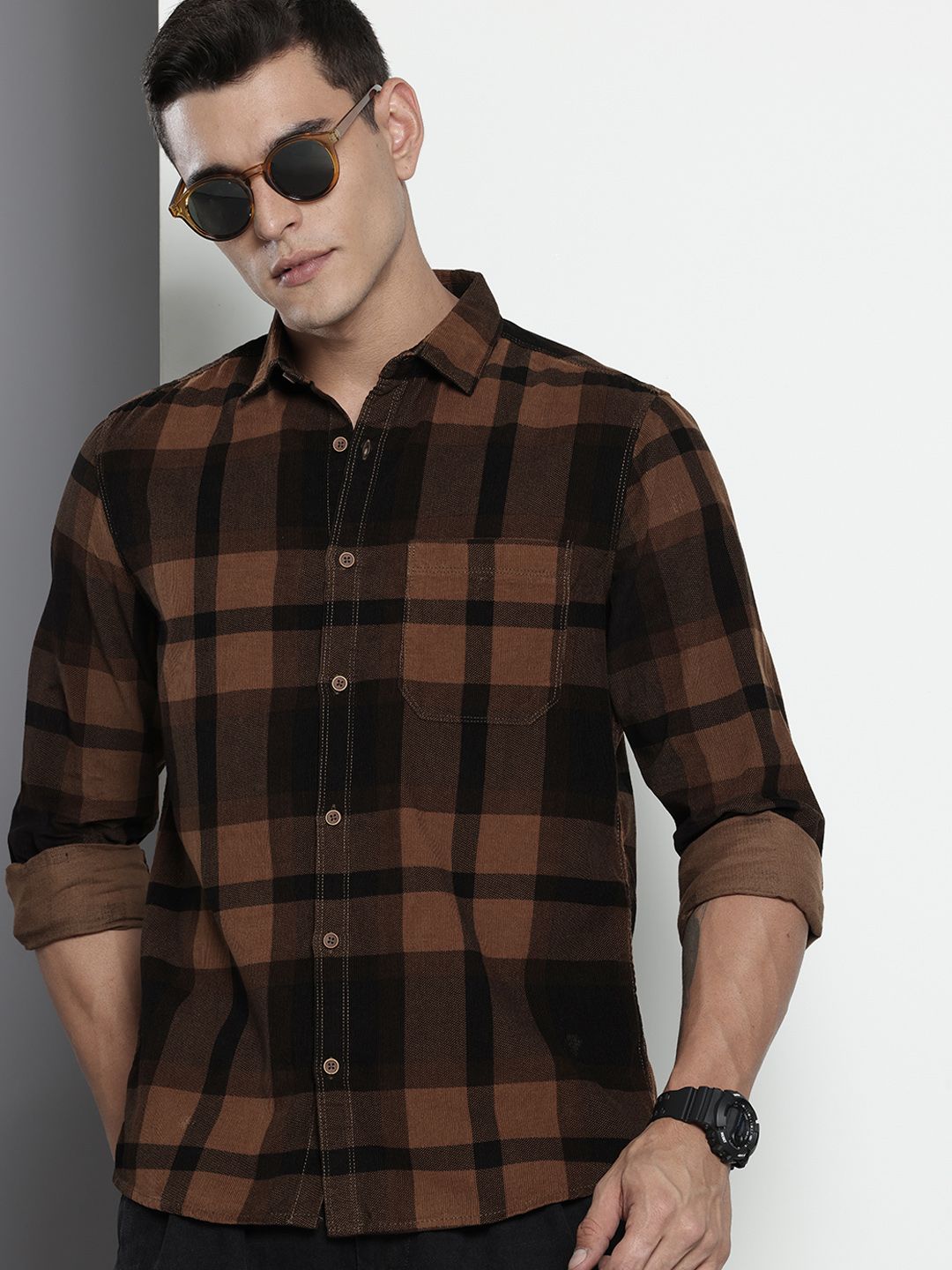 The Indian Garage Co Checked Pure Cotton Casual Shirt