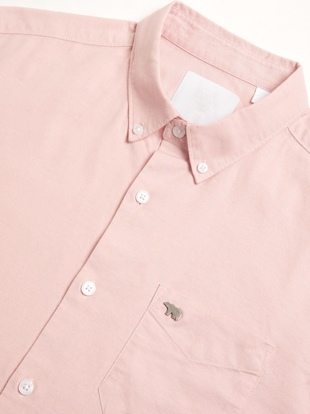 THE BEAR HOUSE Men Slim Fit Button-Down Collar Pure Cotton Solid Casual Shirt