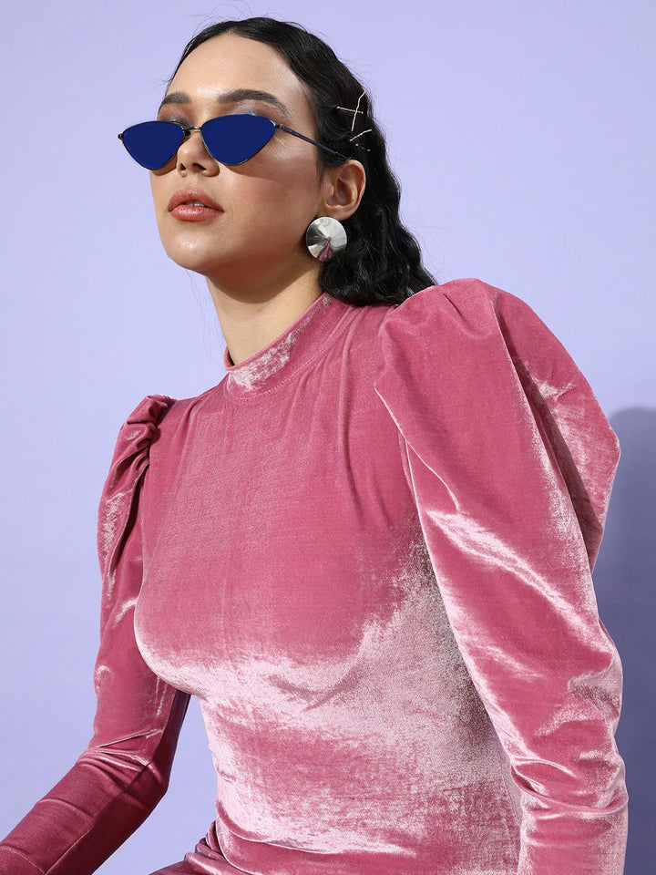 STREET 9 Women Pretty Pink Solid Velvet Dress