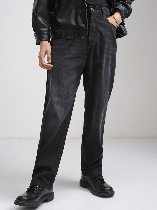 HIGHLANDER Men Loose Baggy Fit Mid-Rise Light Fade Cotton Jeans