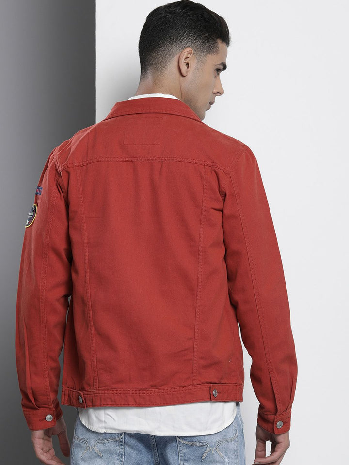 The Indian Garage Co Men Slim Fit Denim Trucker Jacket with Double Flap Pockets