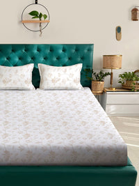 Myntra Elegant Homes White & Beige Floral 400 TC Bedsheet with 2 Pillow Covers