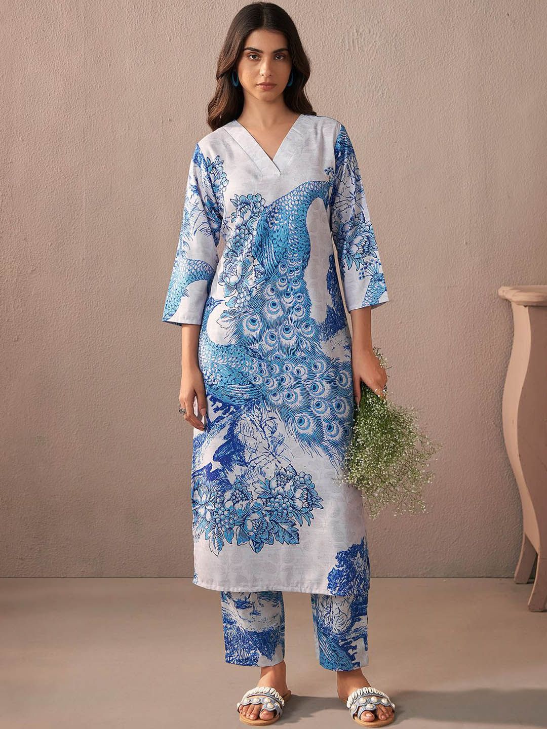Indo Era Women Floral Printed Regular Kurta with Trousers