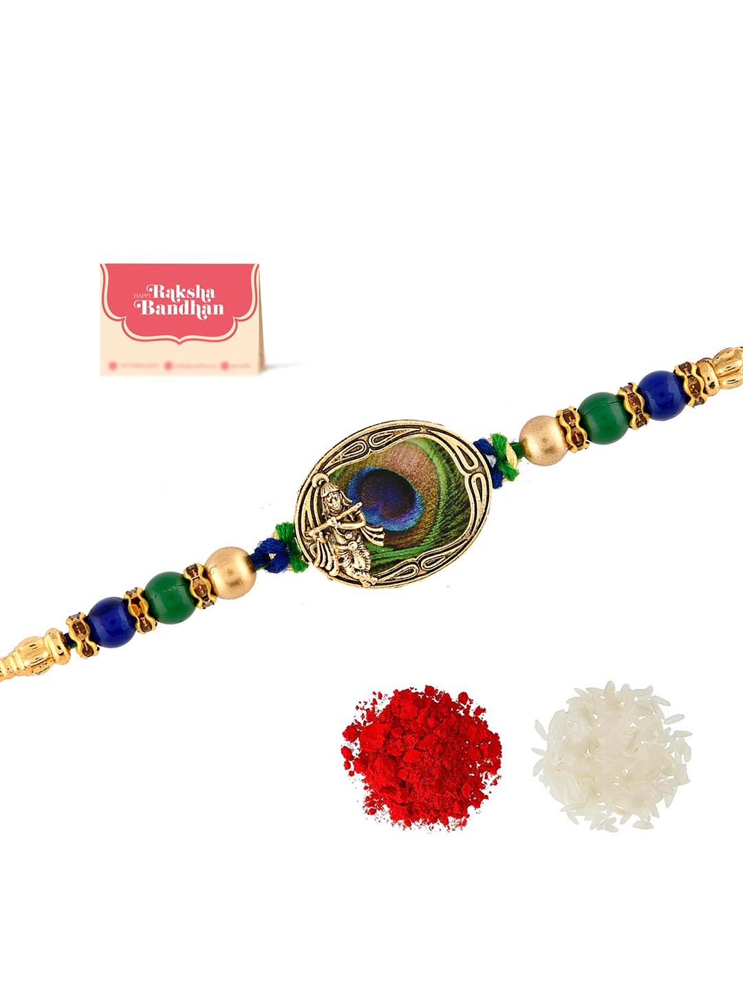 Voylla Peacock Feather Beaded Single Rakhi