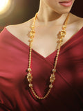 Rubans Wanita 22K Kalung Panjang Berbaduan Emas dengan Motif Manik-manik yang Berbadu