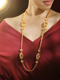 Rubans Wanita 22K Kalung Panjang Berbaduan Emas dengan Motif Manik-manik yang Berbadu