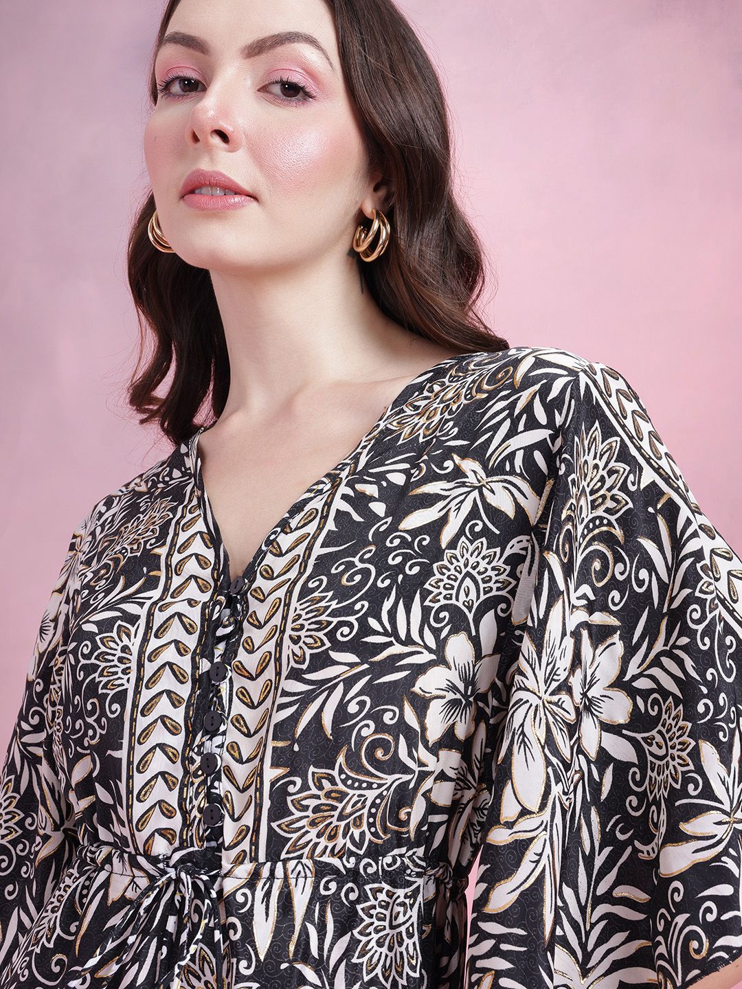 DressBerry Printed Kimono Sleeves Kaftan Midi Dress