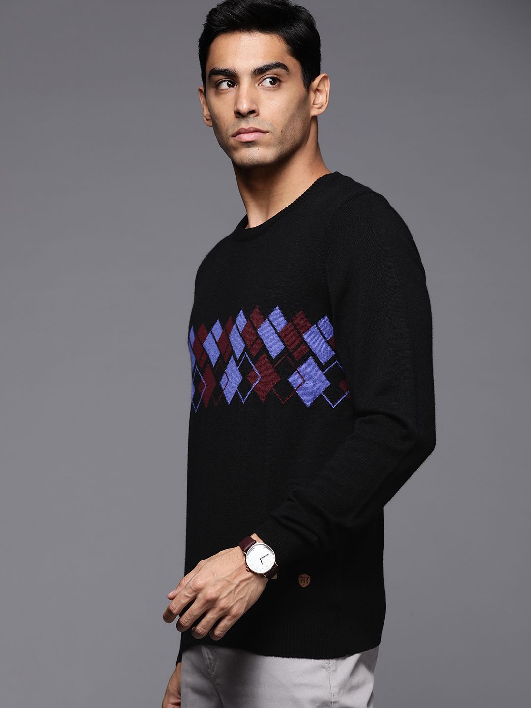 Raymond Men Black Self-Design Pullover
