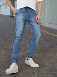 Urbano Fashion Men Blue Slim Fit Mid-Rise Clean Look Stretchable Jogger Jeans