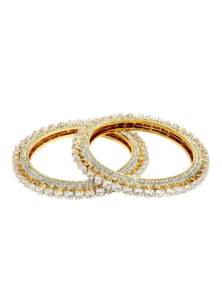 KARATCART Set Of 2 Gold Plated & AD Studded Bangles