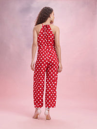 DressBerry Polka Dots Print Basic Jumpsuit with Belt