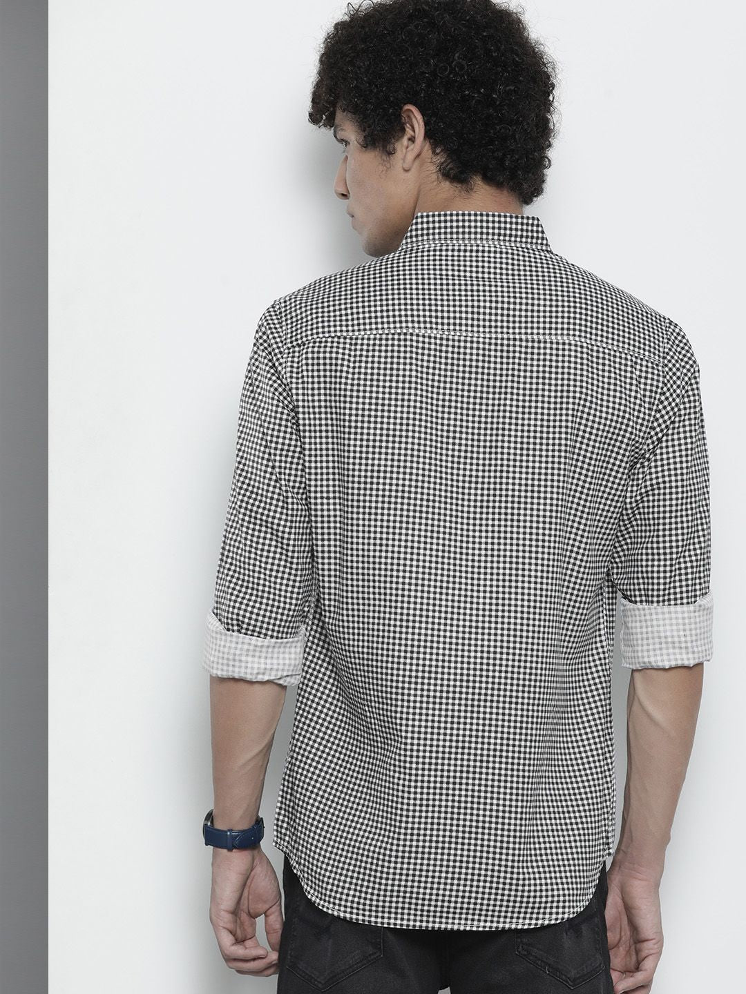 The Indian Garage Co Men Black Micro Checked Casual Shirt