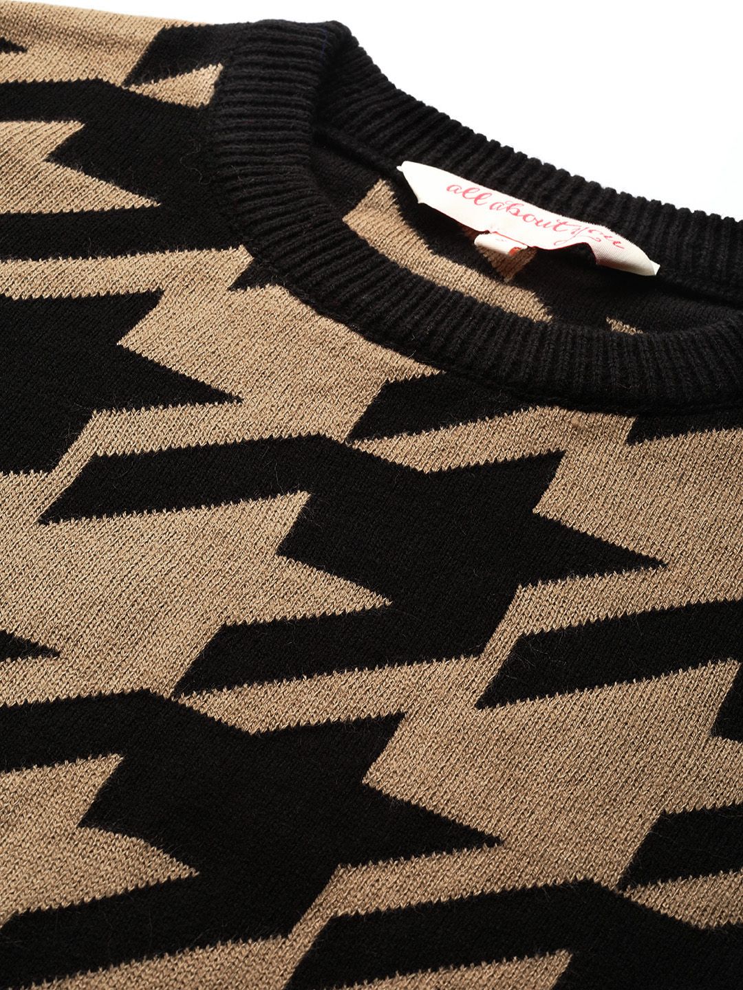 all about you Women Beige & Black Geometric Printed Pullover