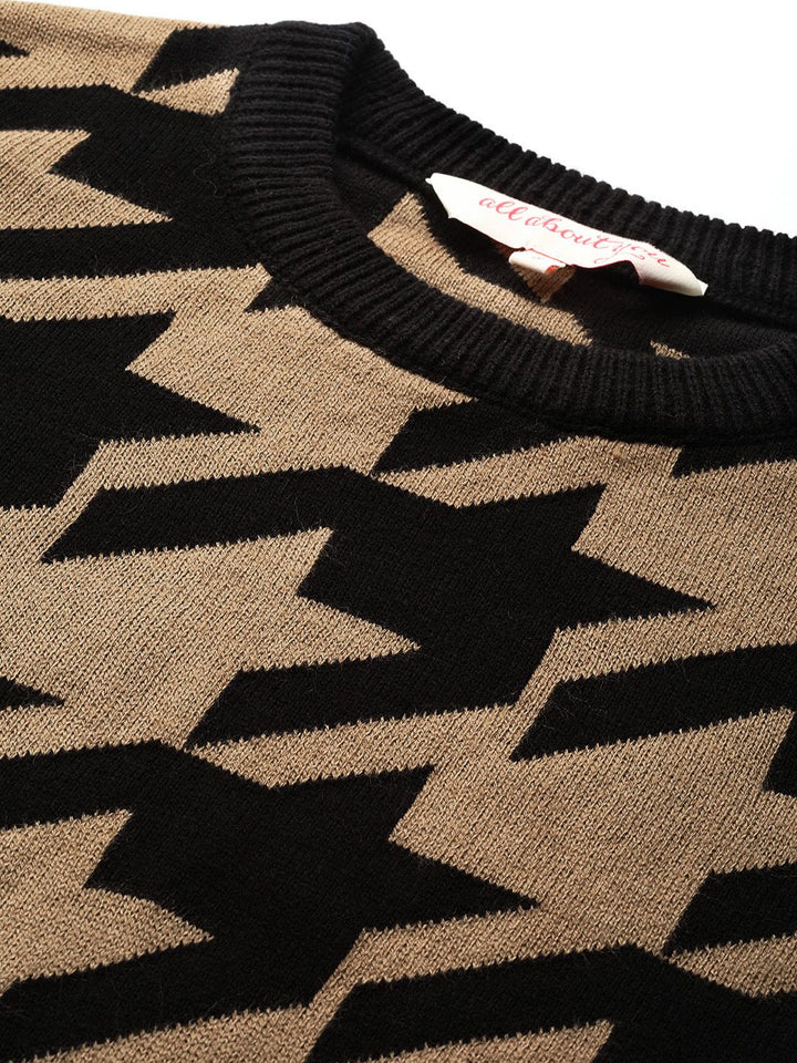 all about you Women Beige & Black Geometric Printed Pullover