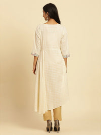 W White Ethnic Motifs Thread Work Boat Neck Cotton Anarkali Kurta