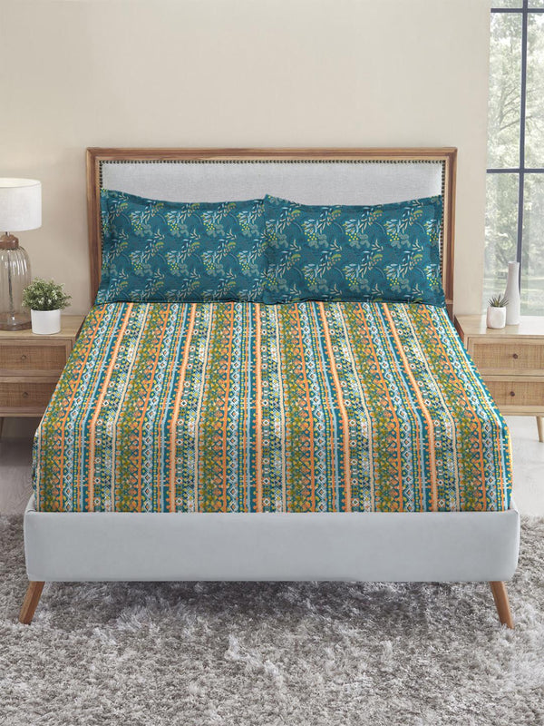 MYTRIDENT Midnight Bloom Urban Comfort Flat 144TC Queen Cotton Bedsheet Set