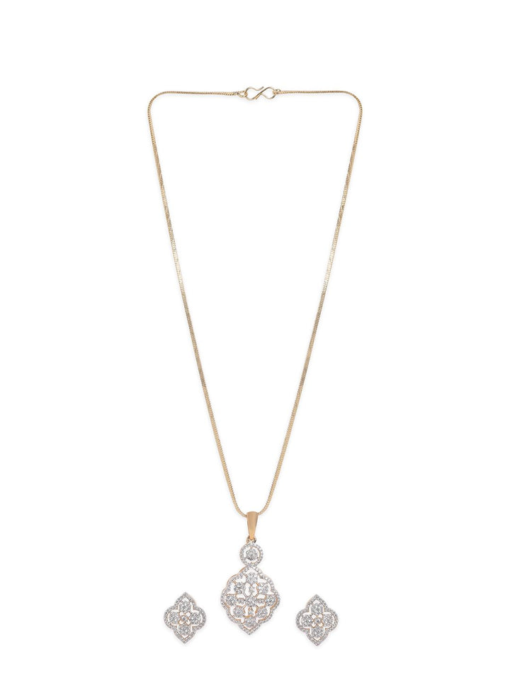 Rubans 22K Gold Plated Cubic Zirconia Stone Studded Pendant Jewellery Set