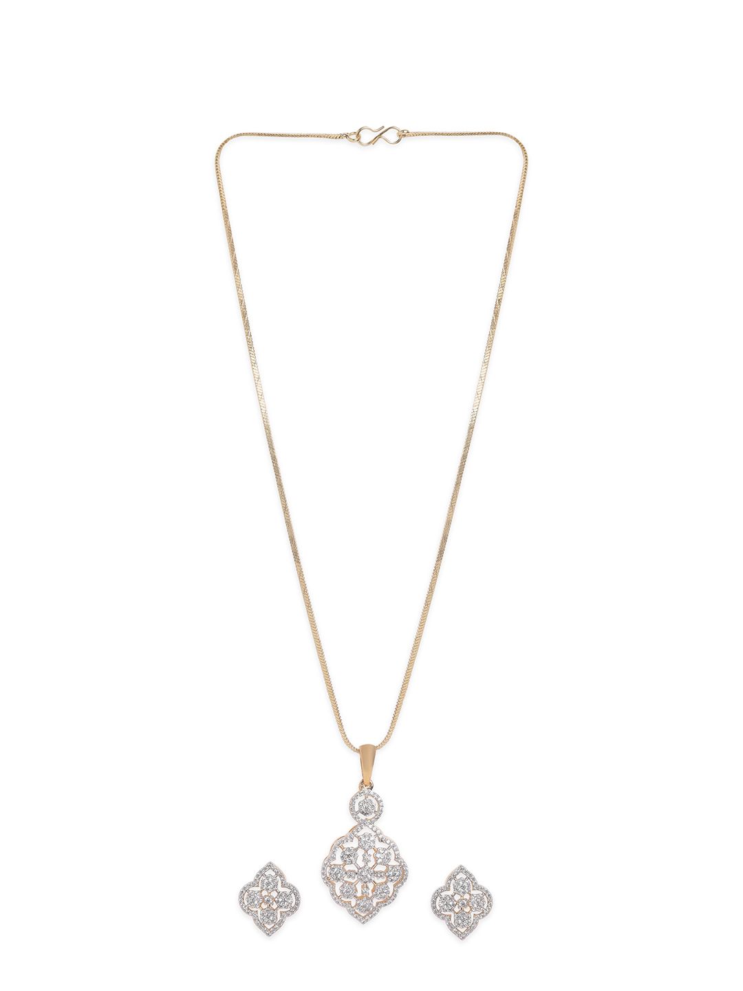 Rubans 22K Gold Plated Cubic Zirconia Stone Studded Pendant Jewellery Set