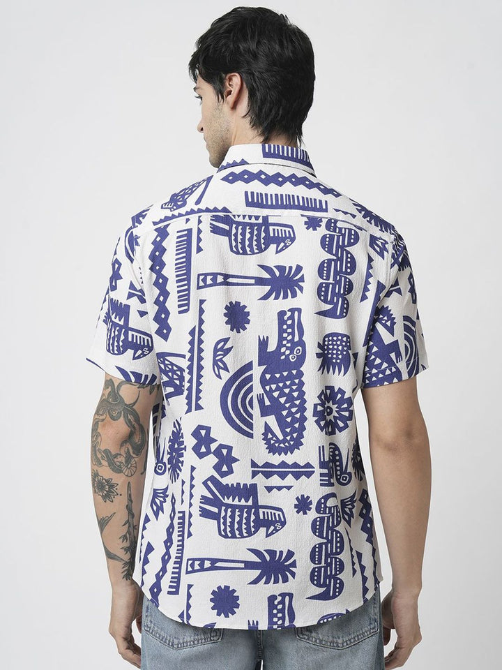 VASTRADO Men Classic Cutaway Collar Abstract Printed Slim Fit Casual Shirt