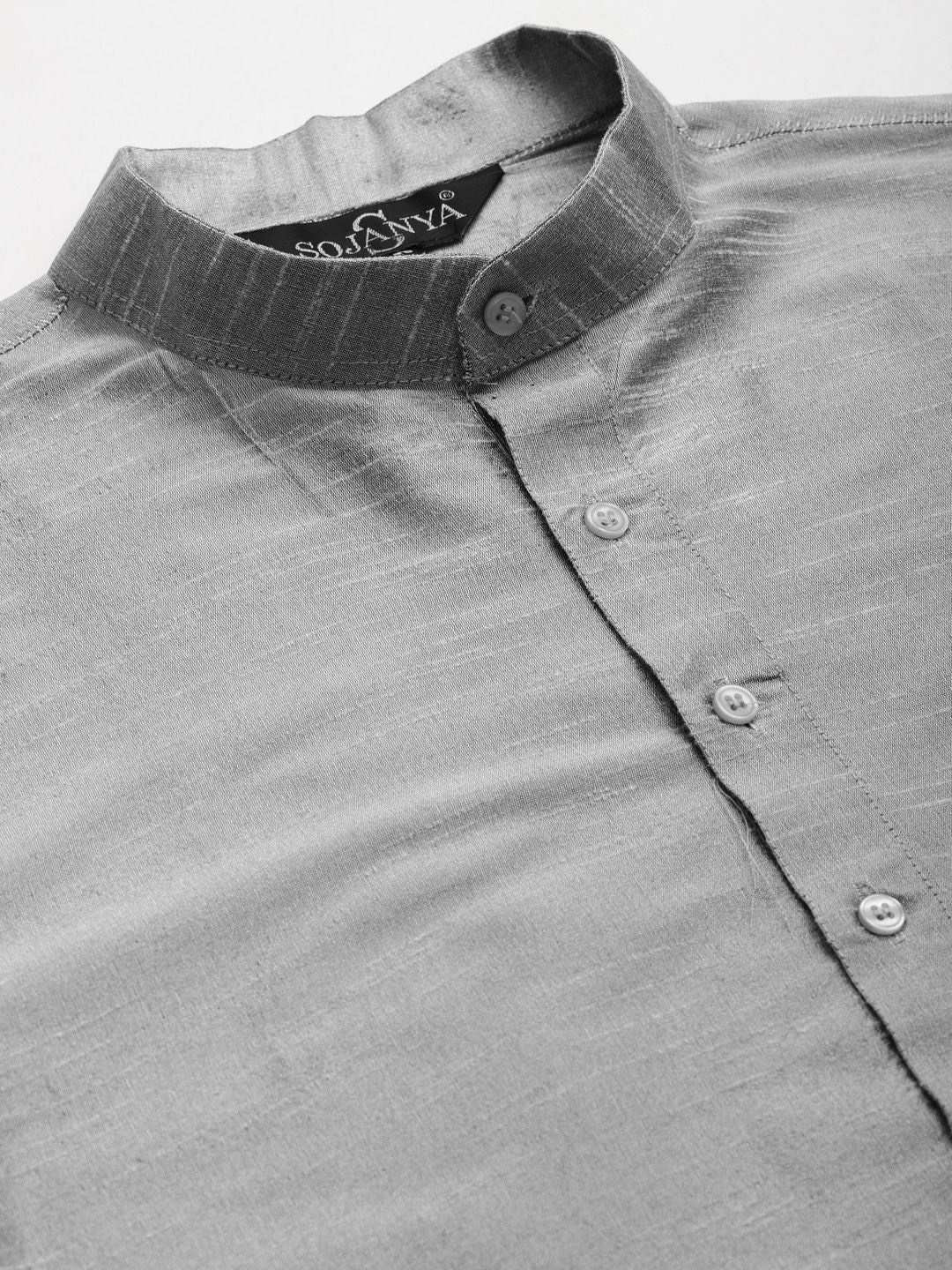 SOJANYA Men Grey Solid Kurta Set With Printed Jacket