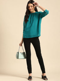all about you Women Sea Green Self Designed Dobby Regular Top