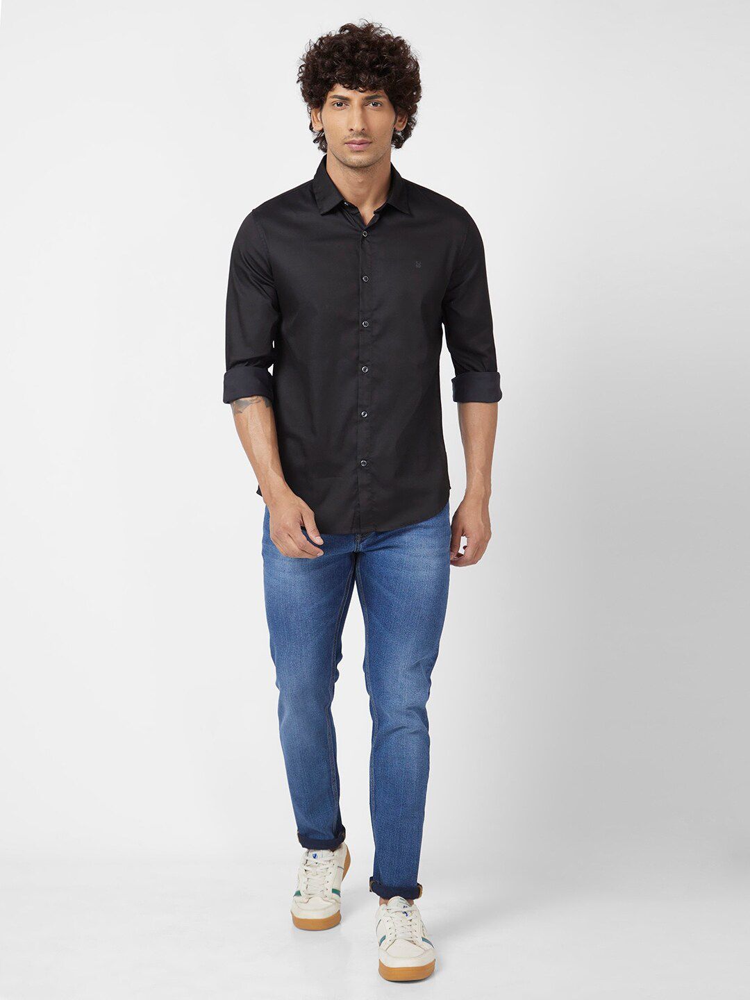 SPYKAR Classic Spread Collar Opaque Cotton Linen Casual Shirt