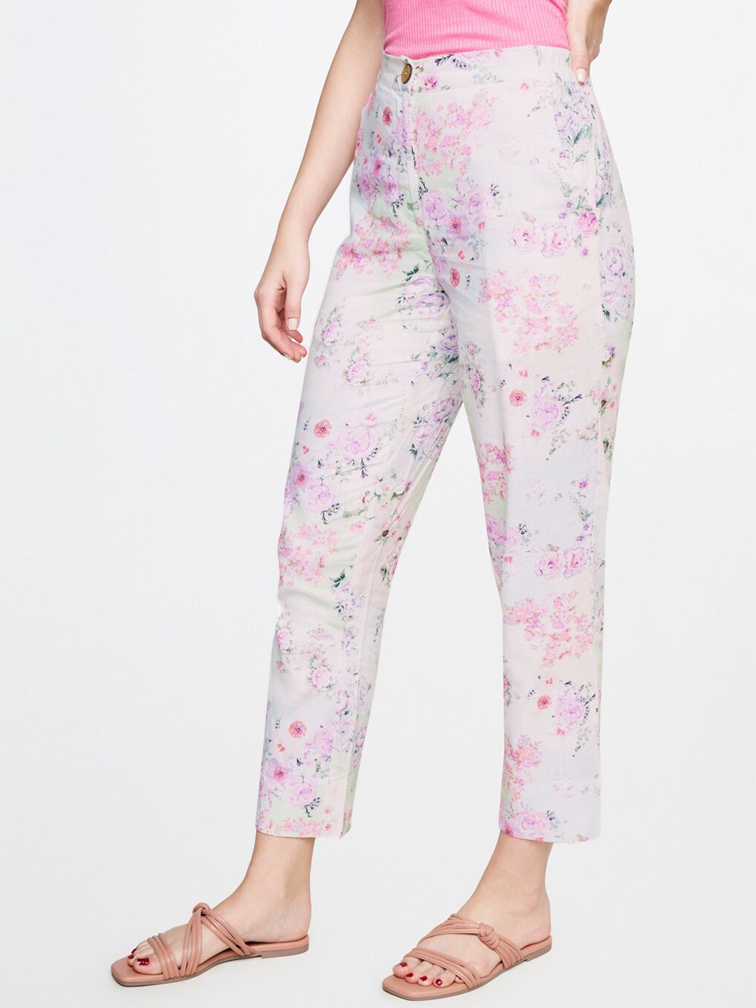 AND Women Floral Printed Tapered Fit Trousers
