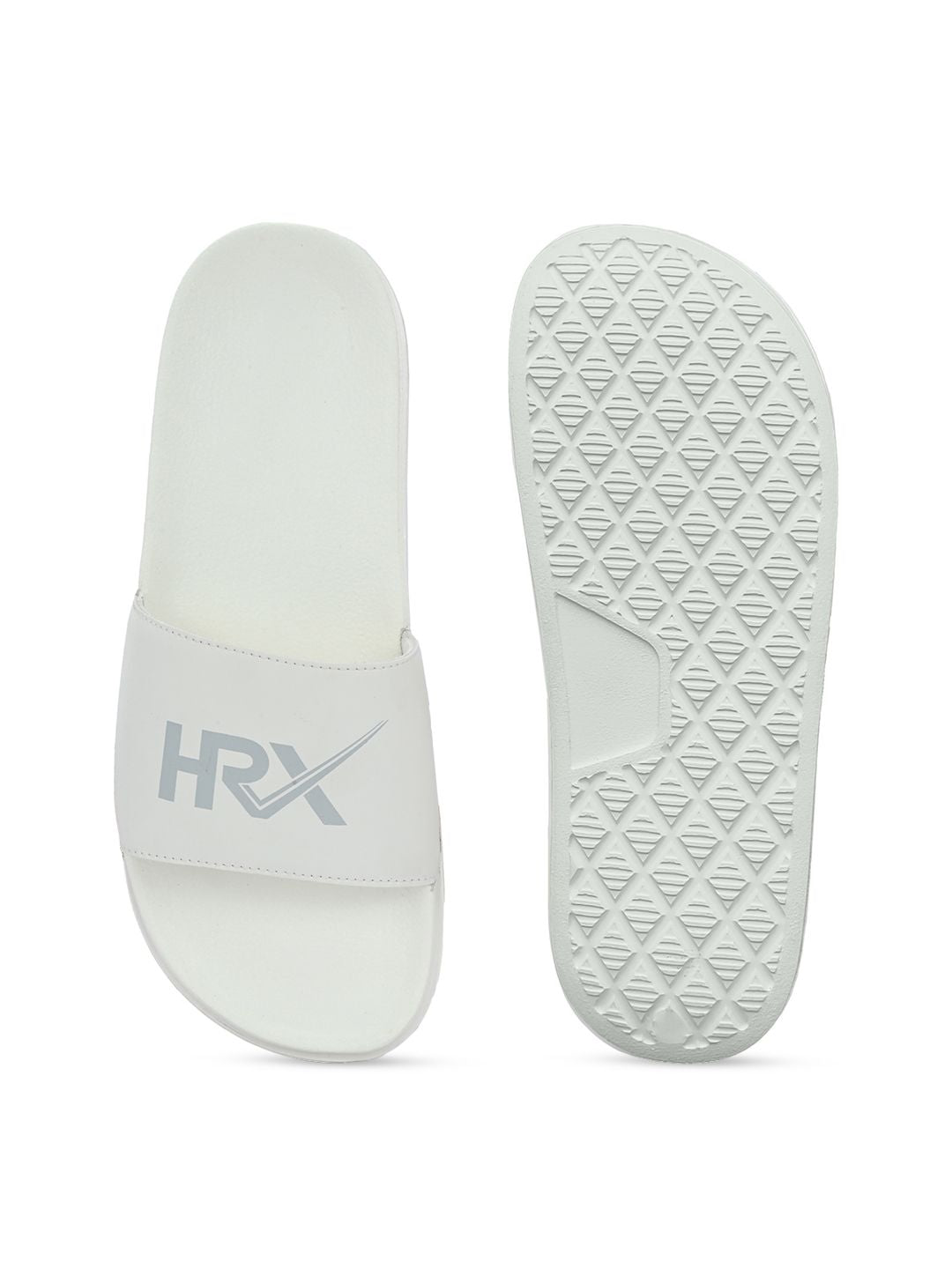 HRX by Hrithik Roshan Men White & Grey Brand Logo Printed Sliders