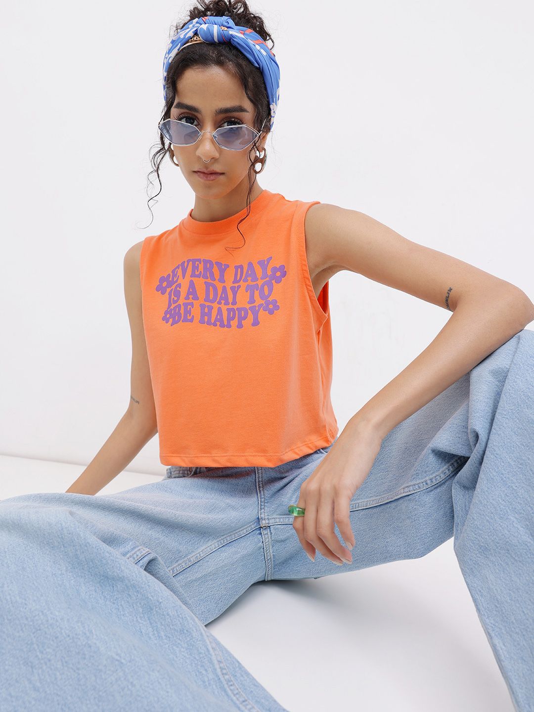 DressBerry Cheerful Chic Printed Sleeveless Crop T-shirt