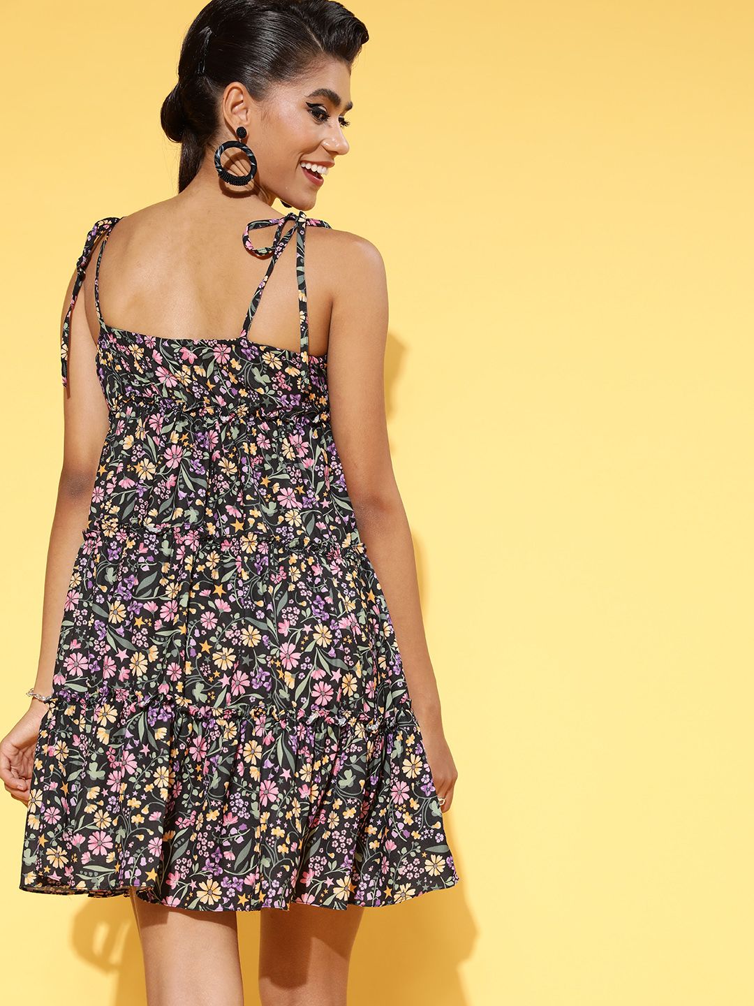 Athena Women Stylish Black Floral Sun Dress