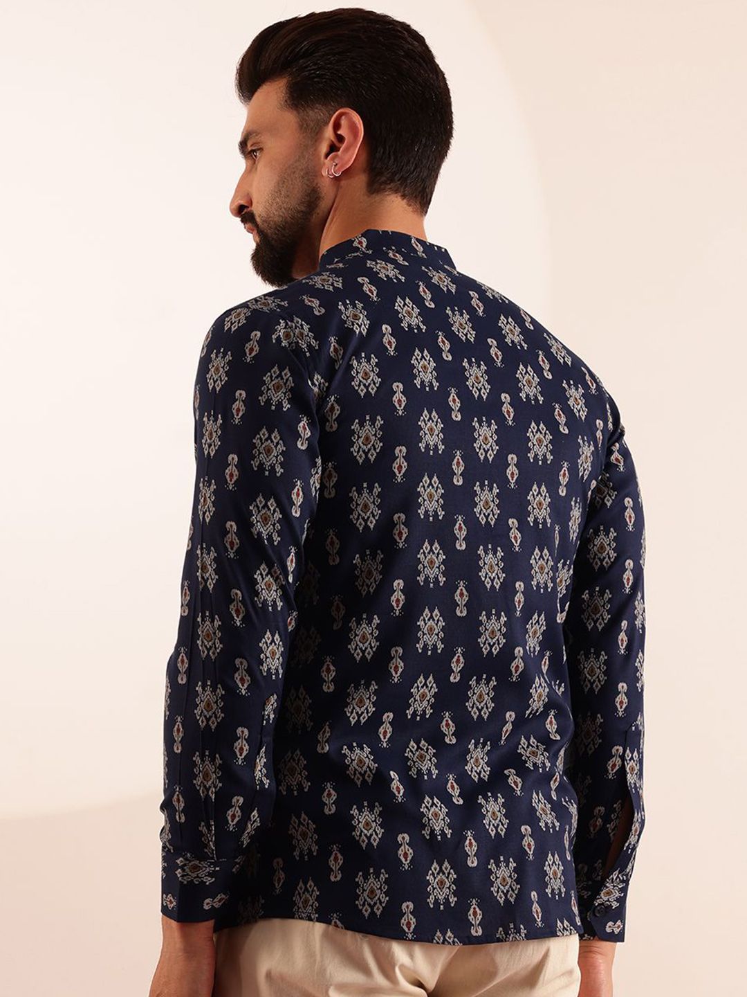 Anouk Lelaki Motif Etnik Bercetak Kolar Jalur Kapas Kurta
