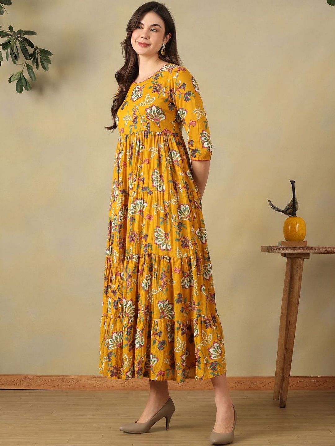 Mamicha Floral Print A-Line Midi Dress