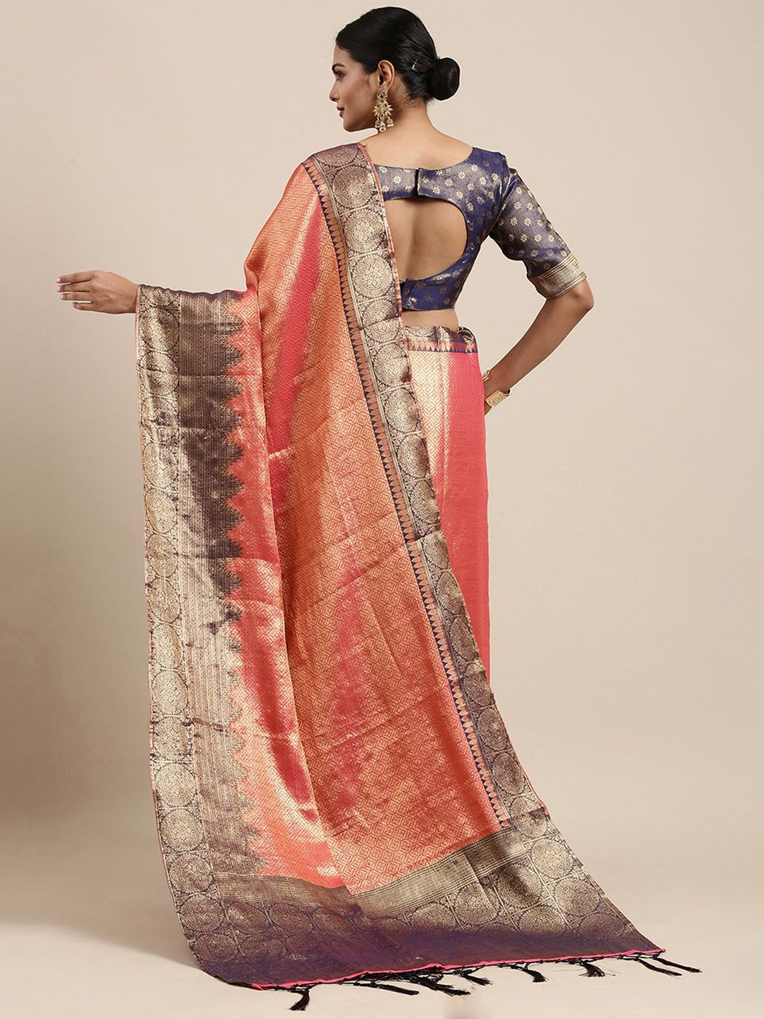 Saree mall Ethnic Motifs Zari Silk Blend Banarasi Sarees