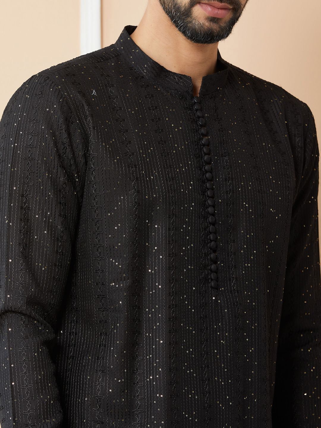 See Designs Embroidered Regular Sequinned Chanderi Silk Kurta with Pyjamas