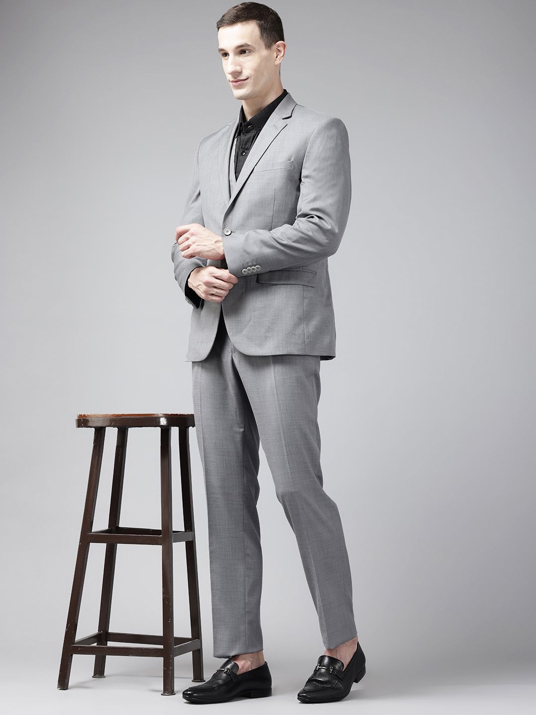 Park Avenue Notched Lapel Collar Oxford Weave 3 Piece Formal Suit