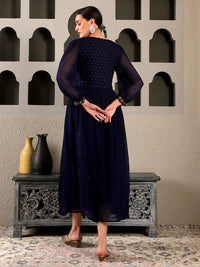 W Floral Embroidered Puff Sleeves Maxi Dress