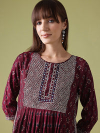 Anouk Ethnic Motifs Print Pleated Thread-Work Kurta with Trousers
