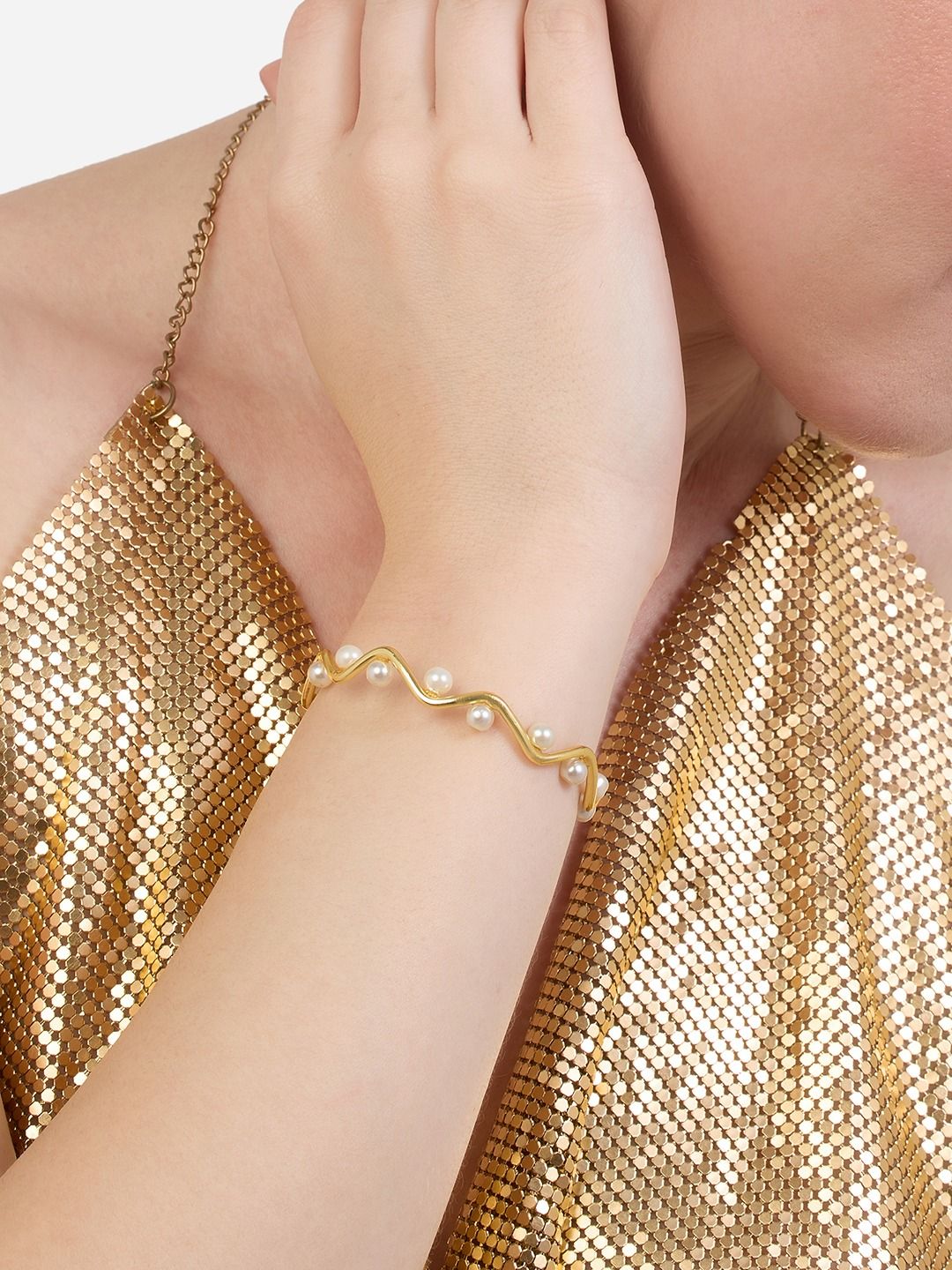 Zaveri Pearls Studded Gold-Plated Cuff Bracelet