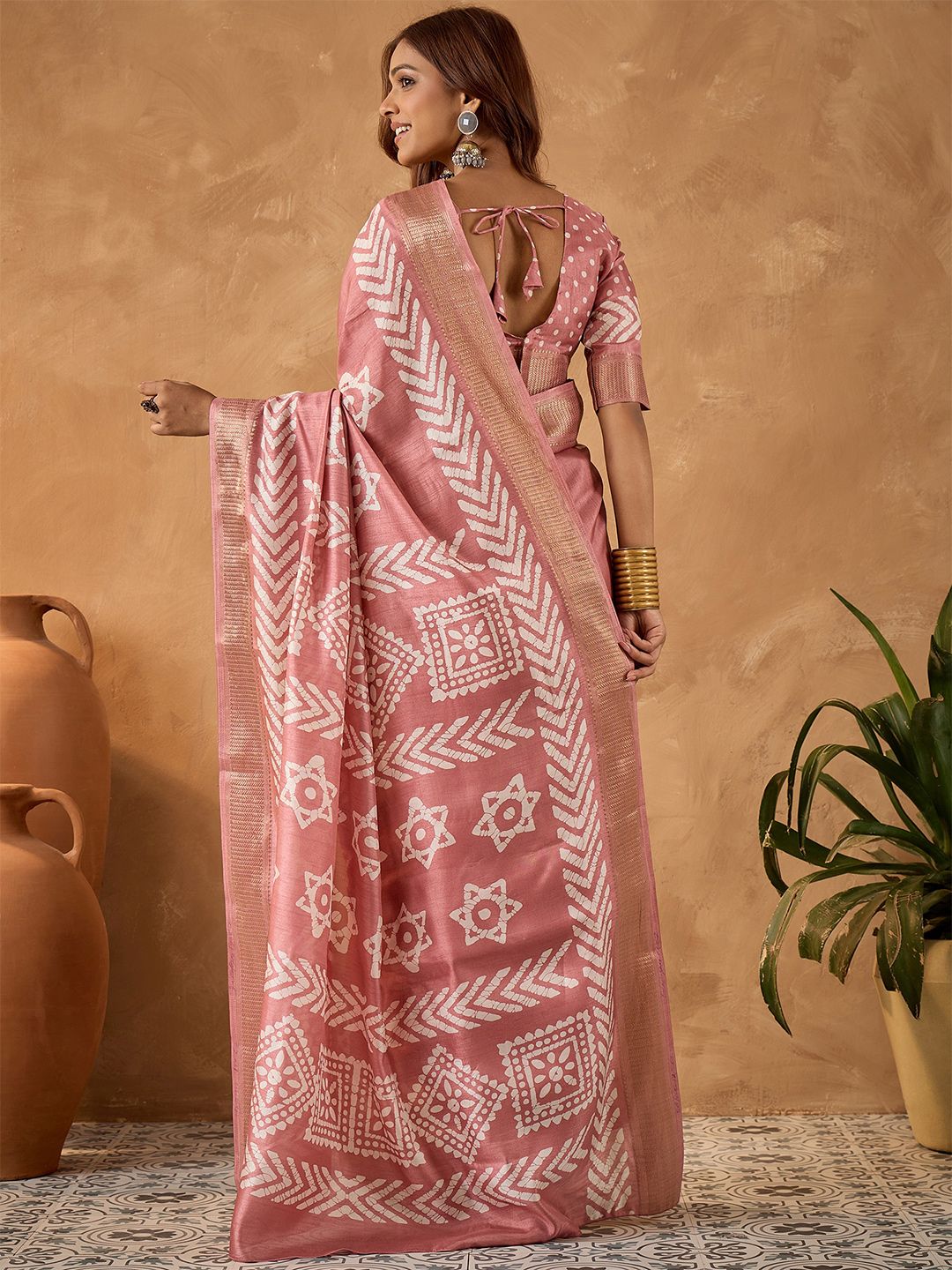 Saree mall Floral Zari Block Print Ready to Wear Sarees