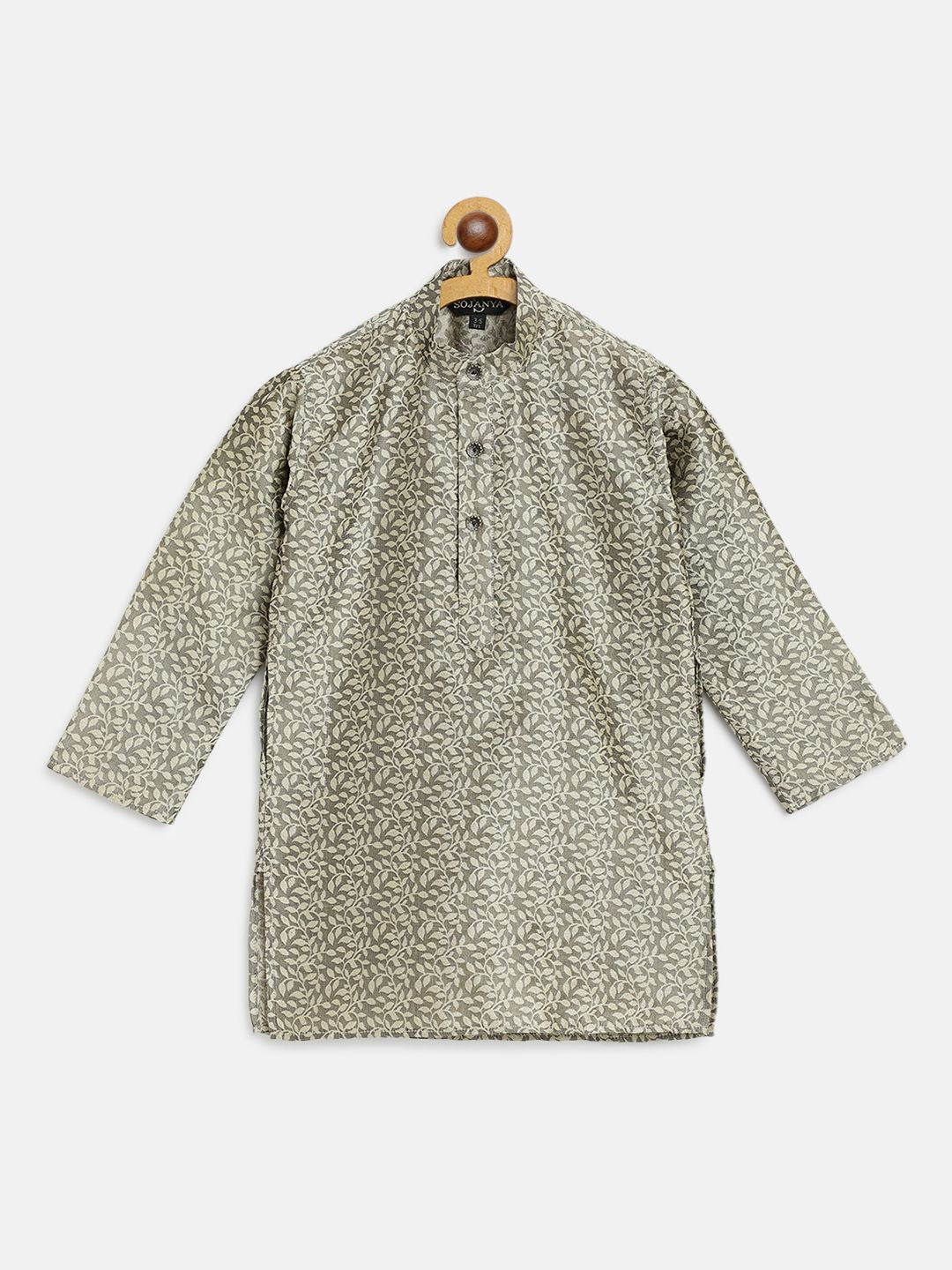 SOJANYA Boys Grey & Beige Jacquard Corak Etnik Kurta Lurus