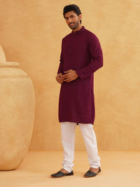 SOJANYA Ethnic Motifs Embroidered Regular Sequinned Pure Cotton Kurta with Churidar