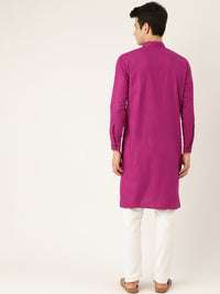 SOJANYA Men Magenta Solid Straight Kurta