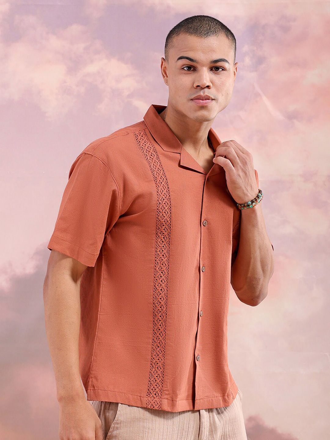 The Indian Garage Co Men Relaxed Fit Embroidery Resortwear Shirt