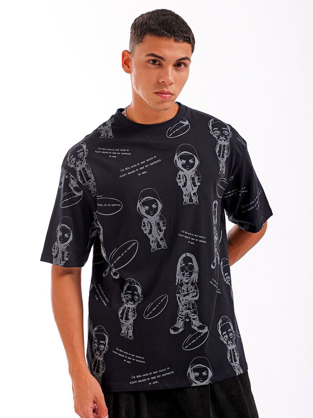 The Indian Garage Co Men All Over Printed Boxy Oversized Round Neck T-shirt