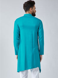 SOJANYA Men Turquoise Blue Solid Asymmetric Straight Kurta