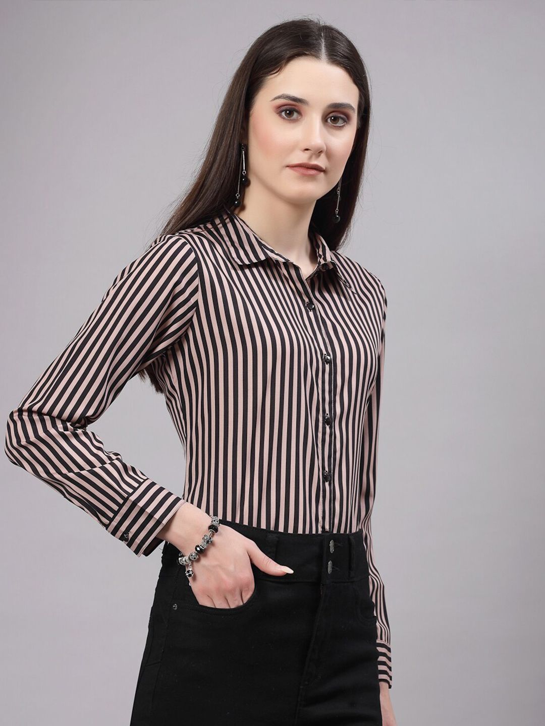 Style Quotient Striped Smart Regular Fit Opaque Formal Shirt