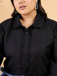 CURVY STREET Plus Size Comfort Opaque Frilled Casual Shirt