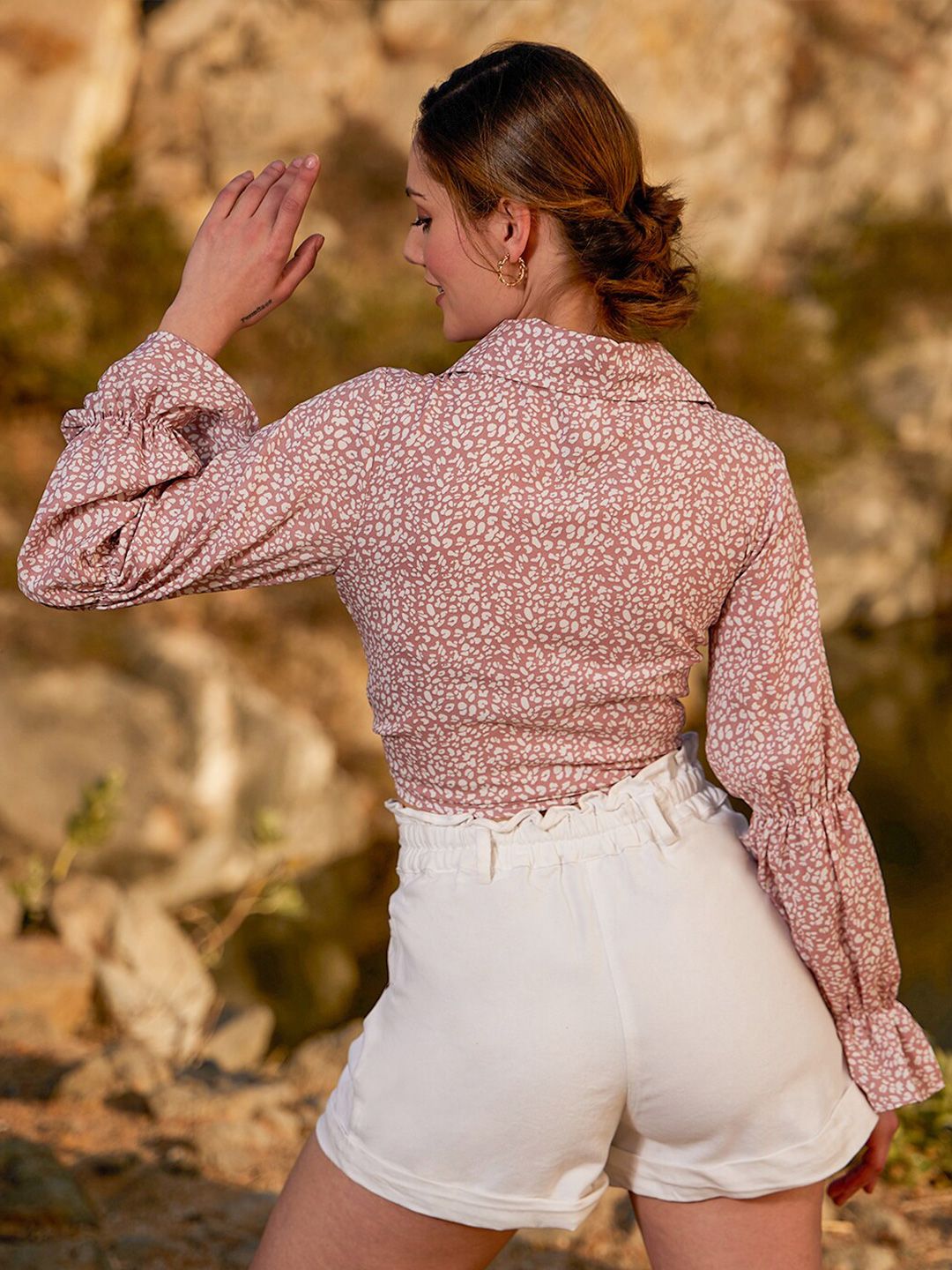 Athena Abstract Printed Shirt Style Knot Top