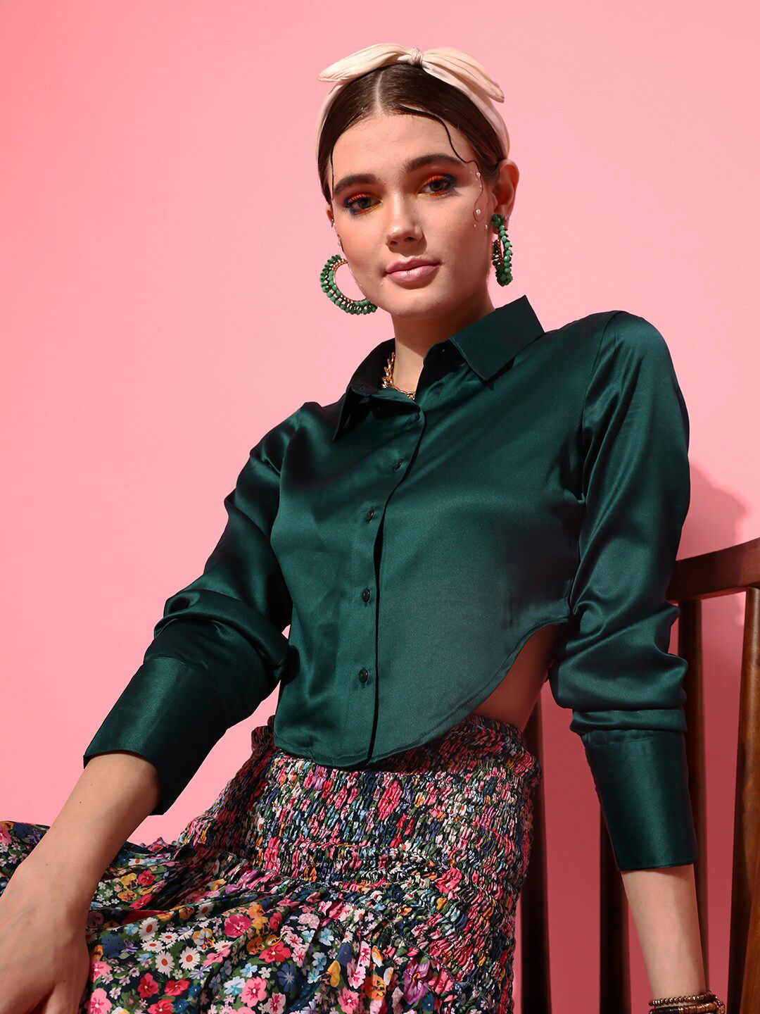 STREET 9 Women Green Solid Shirt Style Top