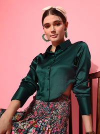 STREET 9 Women Green Solid Shirt Style Top